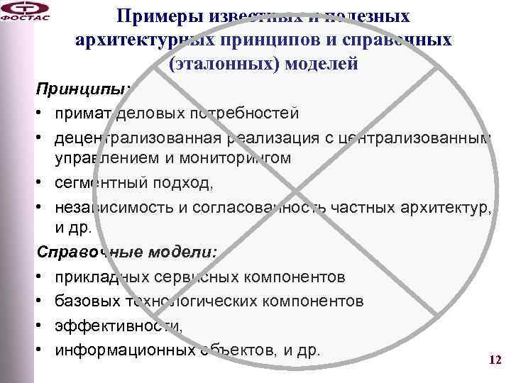 Примеры известных и полезных архитектурных принципов и справочных (эталонных) моделей Принципы: • примат деловых