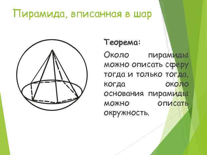 Вписанная пирамида. Шар описанный около пирамиды. Радиус сферы описанной около пирамиды. Шар вписанный в пирамиду. Тетраэдр вписанный в сферу.