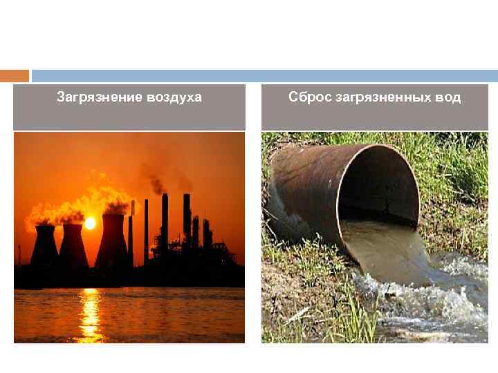 Загрязнение воздуха Сброс загрязненных вод 