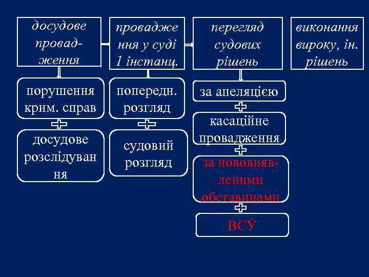 досудове провадження провадже ння у суді 1 інстанц. перегляд судових рішень порушення крим. справ