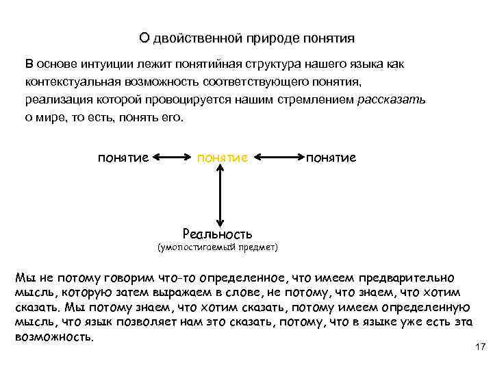 О двойственной природе понятия В основе интуиции лежит понятийная структура нашего языка как контекстуальная