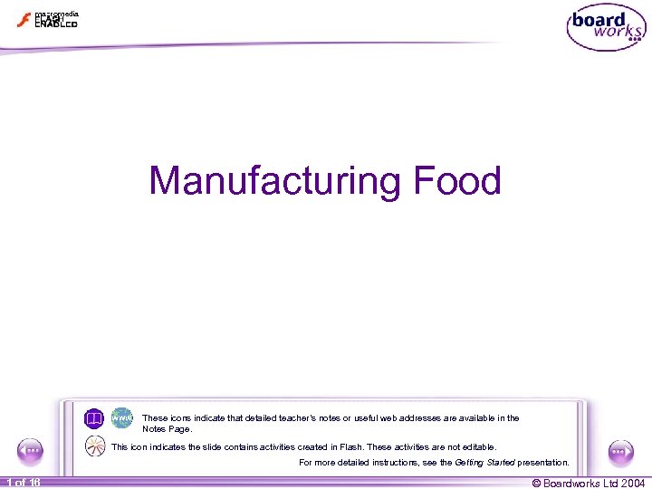 Manufacturing Food These icons indicate that detailed teacher’s notes or useful web addresses are