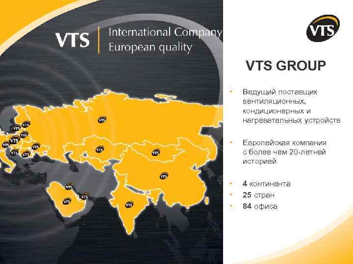 VTS GROUP • Ведущий поставщик вентиляционных, кондиционерных и нагревательных устройств • Европейская компания с