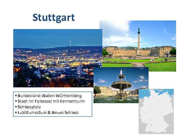 Stuttgart • Bundesland: Baden-Württemberg • Stadt im Talkessel mit Fernsehturm • Schlossplatz • Jubiläumssäule