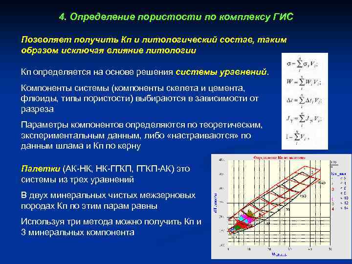 4. Определение пористости по комплексу ГИС Позволяет получить Кп и литологический состав, таким образом