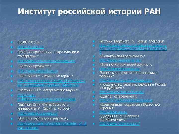Институт российской истории РАН n n n n «Былые годы» : http: //bg. sutr.