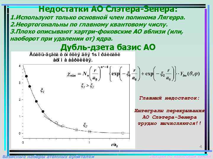 Недостатки АО Слэтера-Зенера: 1. Используют только основной член полинома Лягерра. 2. Неортогональны по главному