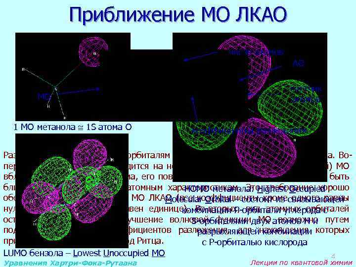Приближение МО ЛКАО число атомов АО МО 1 МО метанола 1 S атома O