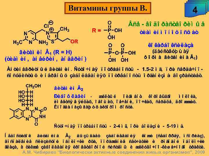 Витамины группы В. 4 А. М. Чибиряев "Биологически активные соединения живых организмов", 2009 