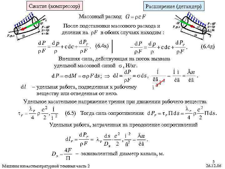 Сжатие (компрессор) Расширение (детандер) Массовый расход После подстановки массового расхода и деления на в