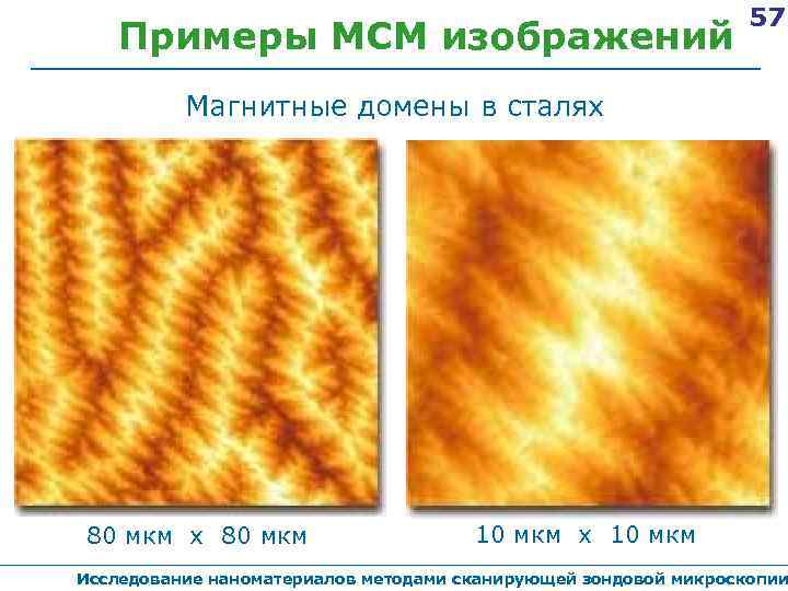 Примеры МСМ изображений 57 Магнитные домены в сталях 80 мкм 10 мкм х 10