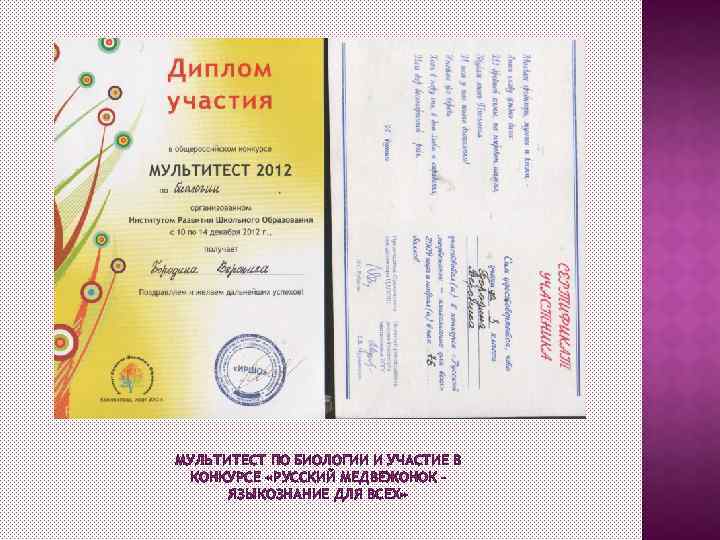 МУЛЬТИТЕСТ ПО БИОЛОГИИ И УЧАСТИЕ В КОНКУРСЕ «РУССКИЙ МЕДВЕЖОНОК – ЯЗЫКОЗНАНИЕ ДЛЯ ВСЕХ» 