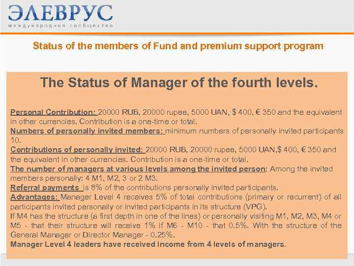 Status of the members of Fund and premium support program The Status of Manager