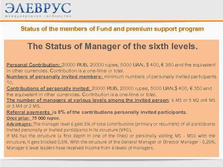 Status of the members of Fund and premium support program The Status of Manager