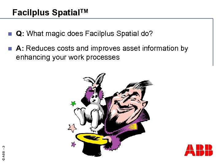 Facilplus Spatial. TM Q: What magic does Facilplus Spatial do? n © ABB -