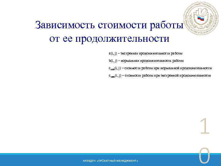 Зависимость стоимости работы от ее продолжительности a(i, j) – экстренная продолжительность работы b(i, j)