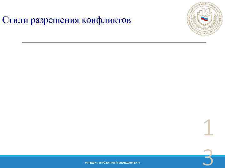 Стили разрешения конфликтов КАФЕДРА «ПРОЕКТНЫЙ МЕНЕДЖМЕНТ» 1 3 