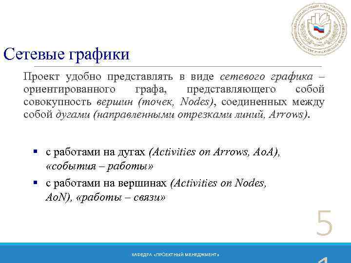 Сетевые графики Проект удобно представлять в виде сетевого графика – ориентированного графа, представляющего собой