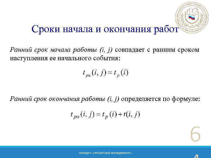 Сроки начала и окончания проекта