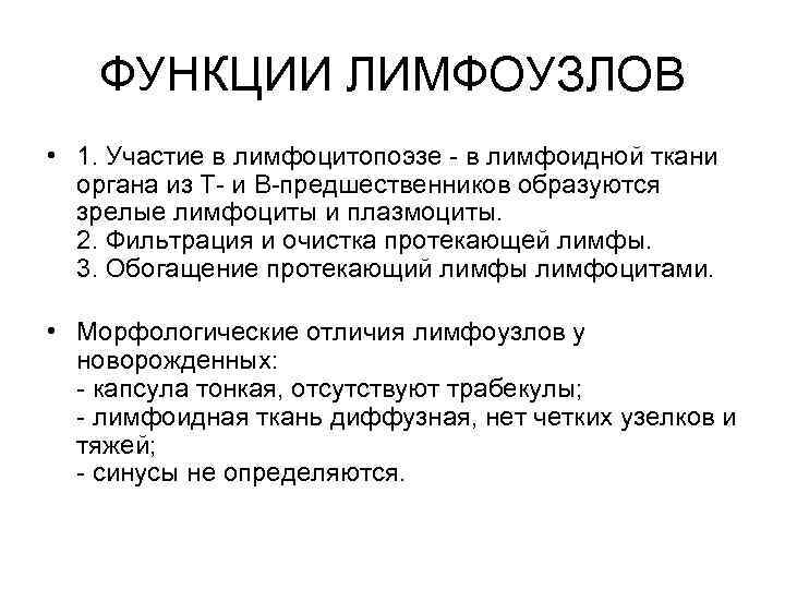 ФУНКЦИИ ЛИМФОУЗЛОВ • 1. Участие в лимфоцитопоэзе - в лимфоидной ткани органа из Т-