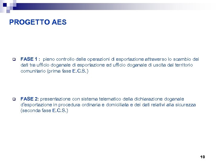 PROGETTO AES q FASE 1 : pieno controllo delle operazioni di esportazione attraverso lo