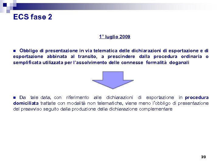 ECS fase 2 1° luglio 2009 Obbligo di presentazione in via telematica delle dichiarazioni