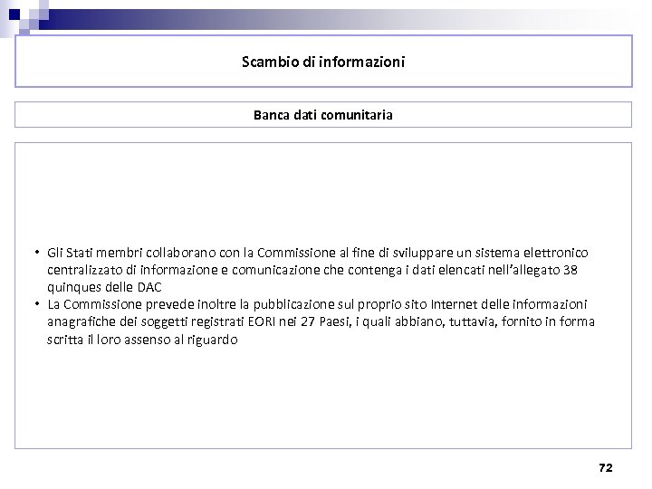 Scambio di informazioni Banca dati comunitaria • Gli Stati membri collaborano con la Commissione