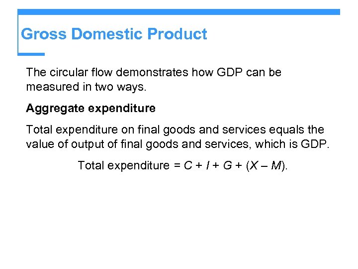 Gross Domestic Product The circular flow demonstrates how GDP can be measured in two