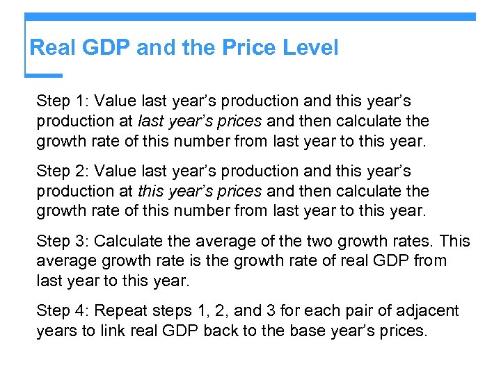 Real GDP and the Price Level Step 1: Value last year’s production and this