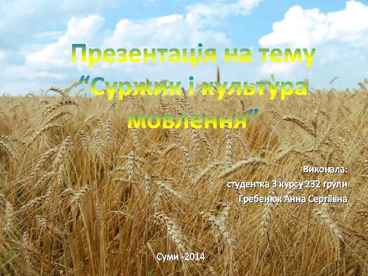 Виконала: студентка 3 курсу 232 групи Гребенюк Анна Сергіївна Суми -2014 