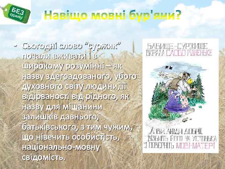  • Сьогодні слово “суржик” почали вживати і в широкому розумінні – як назву