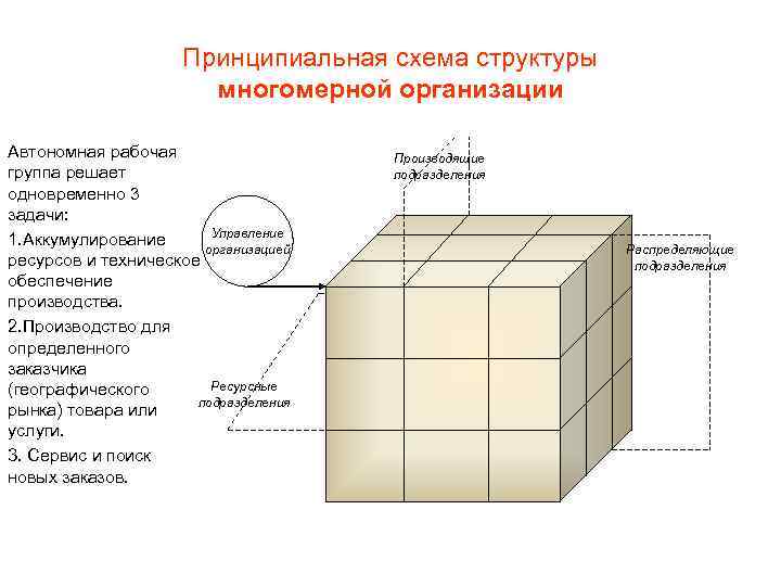 Принципиальная схема структуры многомерной организации Автономная рабочая группа решает одновременно 3 задачи: Управление 1.