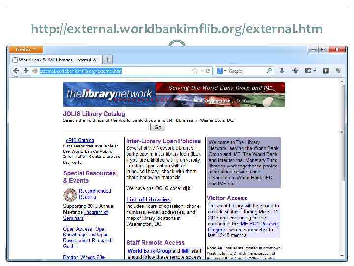 http: //external. worldbankimflib. org/external. htm 