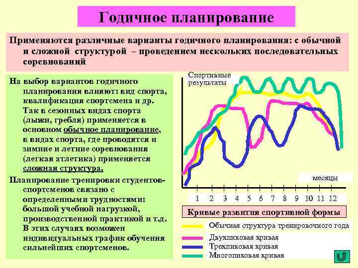 Годичное планирование Применяются различные варианты годичного планирования: с обычной и сложной структурой – проведением
