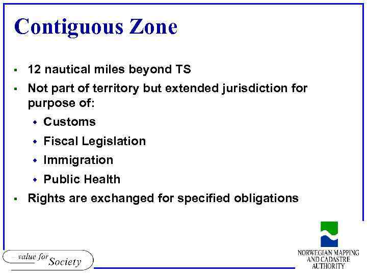 Contiguous Zone § 12 nautical miles beyond TS § Not part of territory but