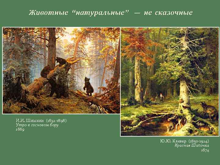 Животные “натуральные” — не сказочные И. И. Шишкин (1832 -1898) Утро в сосновом бору