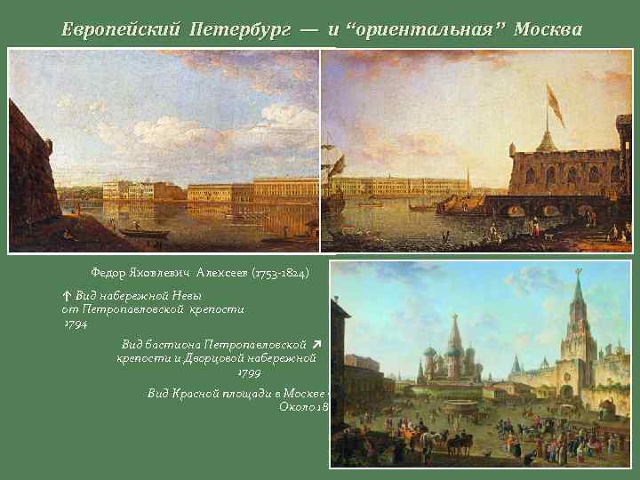 Европейский Петербург — и “ориентальная” Москва Федор Яковлевич Алексеев (1753 -1824) ↑ Вид набережной