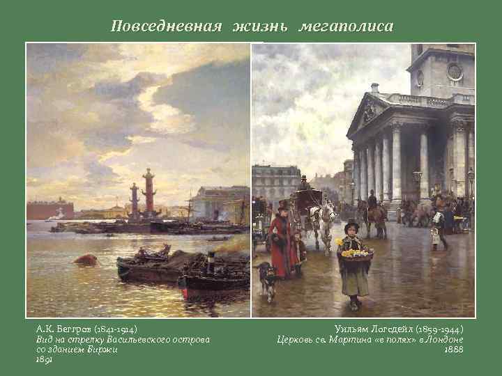 Повседневная жизнь мегаполиса А. К. Беггров (1841 -1914) Вид на стрелку Васильевского острова со