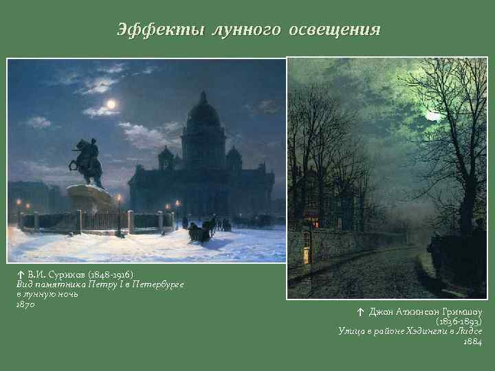 Эффекты лунного освещения ↑ В. И. Суриков (1848 -1916) Вид памятника Петру I в
