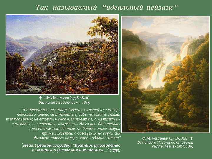 Так называемый “идеальный пейзаж” ↑ Ф. М. Матвеев (1758 -1826) Вилла над водопадом. 1805