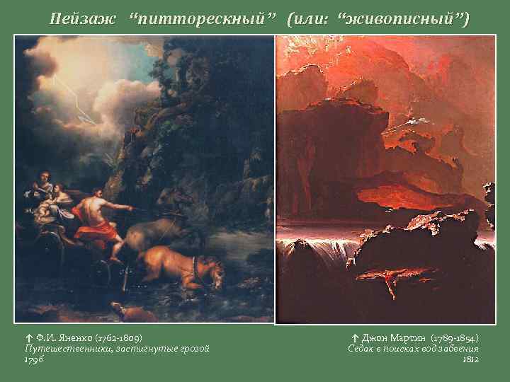 Пейзаж “питторескный” (или: “живописный”) ↑ Ф. И. Яненко (1762 -1809) Путешественники, застигнутые грозой 1796