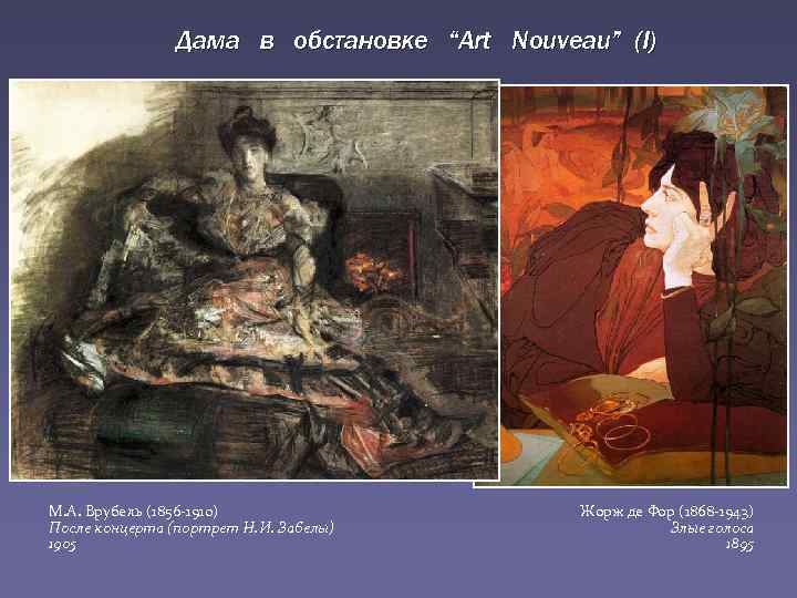 Дама в обстановке “Art Nouveau” (I) М. А. Врубель (1856 -1910) После концерта (портрет