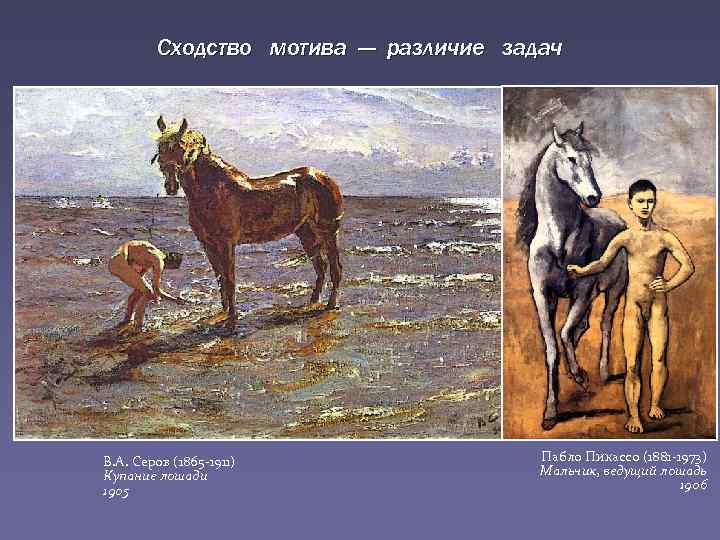 Сходство мотива — различие задач В. А. Серов (1865 -1911) Купание лошади 1905 Пабло