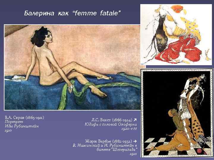 Балерина как “femme fatale” В. А. Серов (1865 -1911) Портрет Иды Рубинштейн 1910 Л.