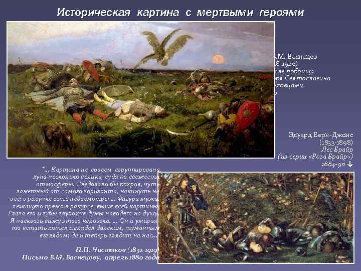 Историческая картина с мертвыми героями ← В. М. Васнецов (1848 -1926) После побоища Игоря