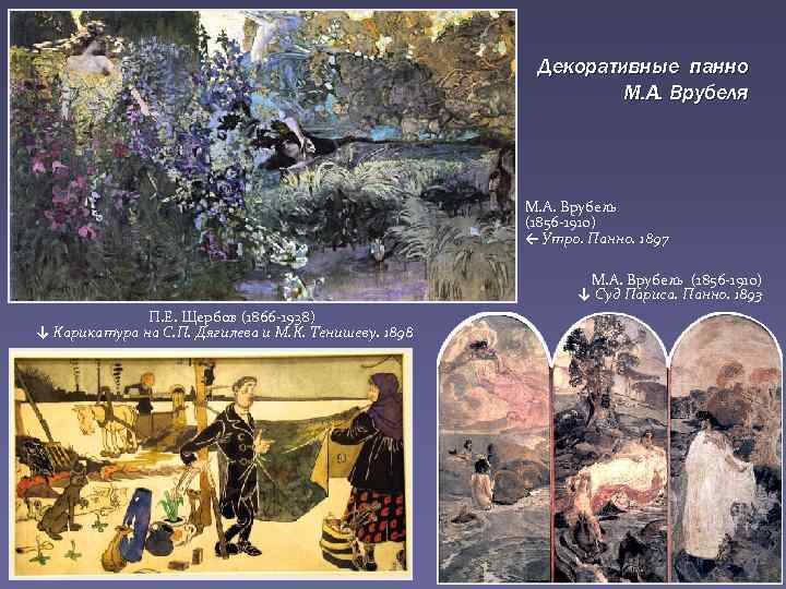 Декоративные панно М. А. Врубеля М. А. Врубель (1856 -1910) ← Утро. Панно. 1897