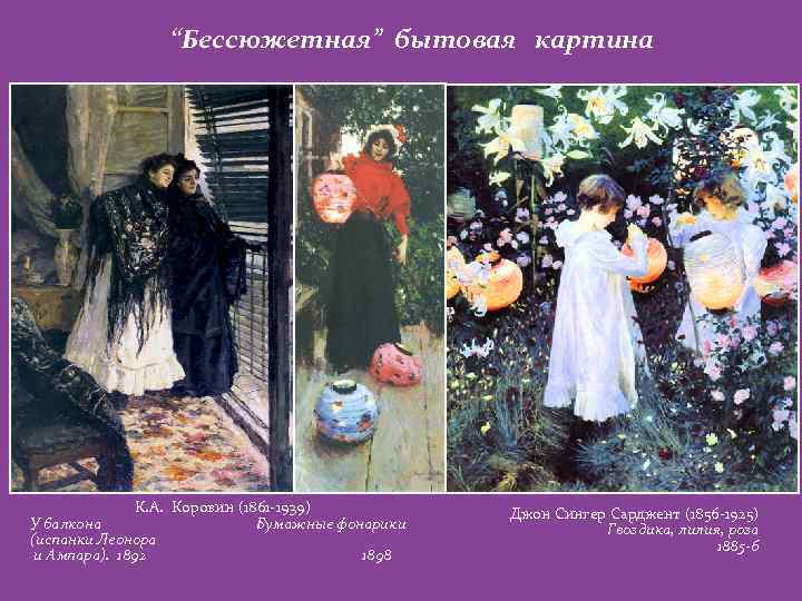 “Бессюжетная” бытовая картина К. А. Коровин (1861 -1939) У балкона Бумажные фонарики (испанки Леонора