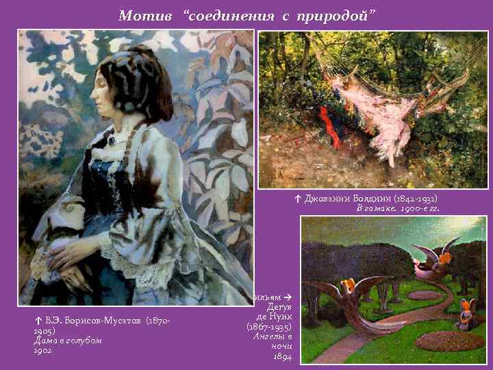 Мотив “соединения с природой” ↑ Джованни Болдини (1842 -1931) В гамаке. 1900 -е гг.