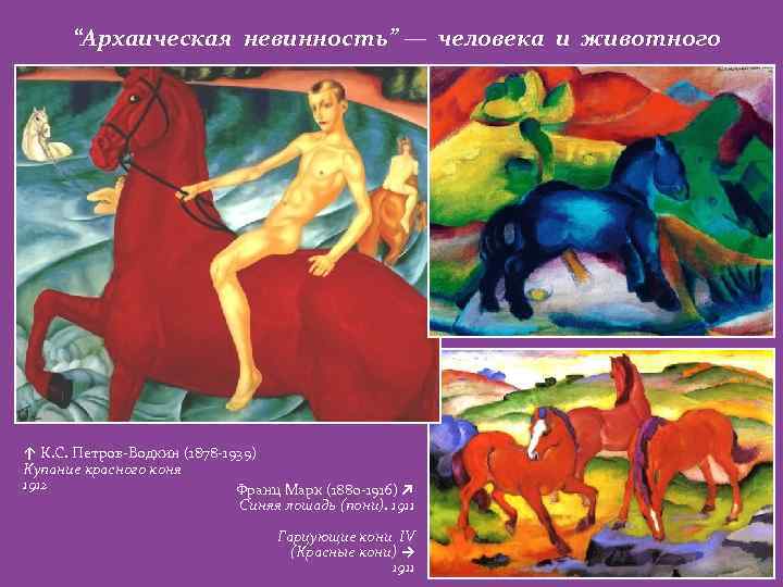 “Архаическая невинность” — человека и животного ↑ К. С. Петров-Водкин (1878 -1939) Купание красного