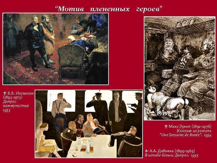 “Мотив плененных героев” ↑ Б. В. Иогансон (1893 -1973) Допрос коммунистов 1933 ↑ Макс